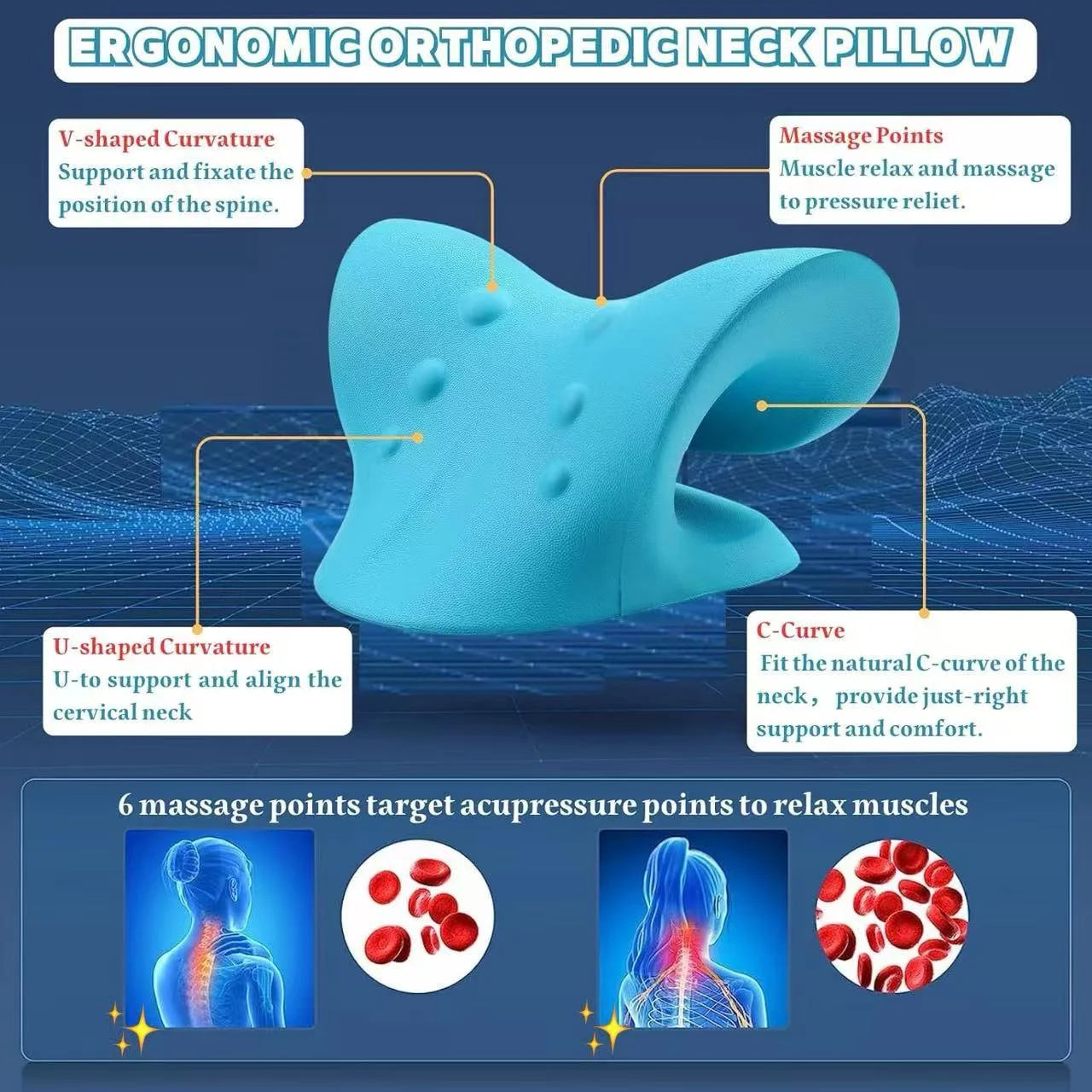 Ergonomic Cervical Neck Relaxer Pillow — Neck Stretcher for Pain Relief