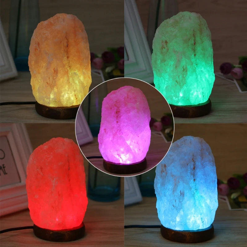 Himalayan Rock Salt Lamp — Hand Carved with Elegant USB Wooden Base