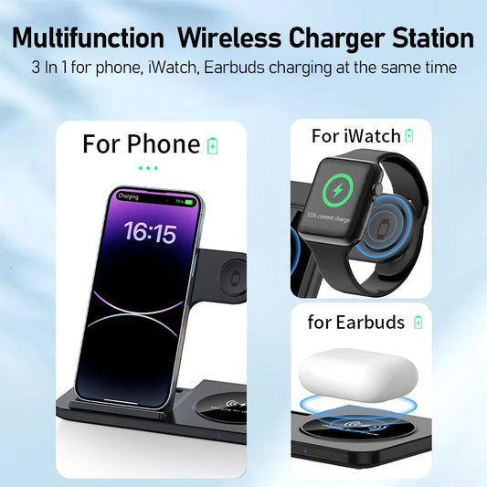 Foldable Wireless Charging Station — Fast Charge for iPhone, Apple Watch & AirPods