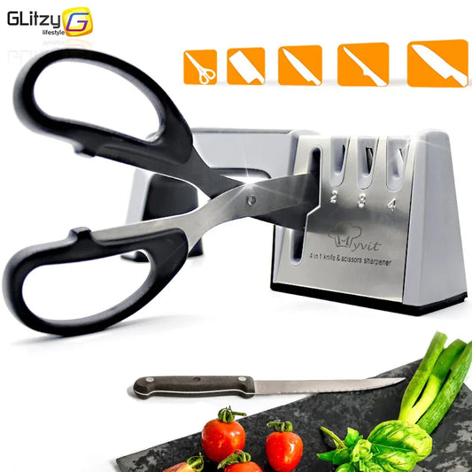 4-Stage Professional Knife & Scissor Sharpener — Diamond, Ceramic & Tungsten