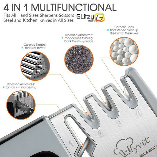 4-Stage Professional Knife & Scissor Sharpener — Diamond, Ceramic & Tungsten