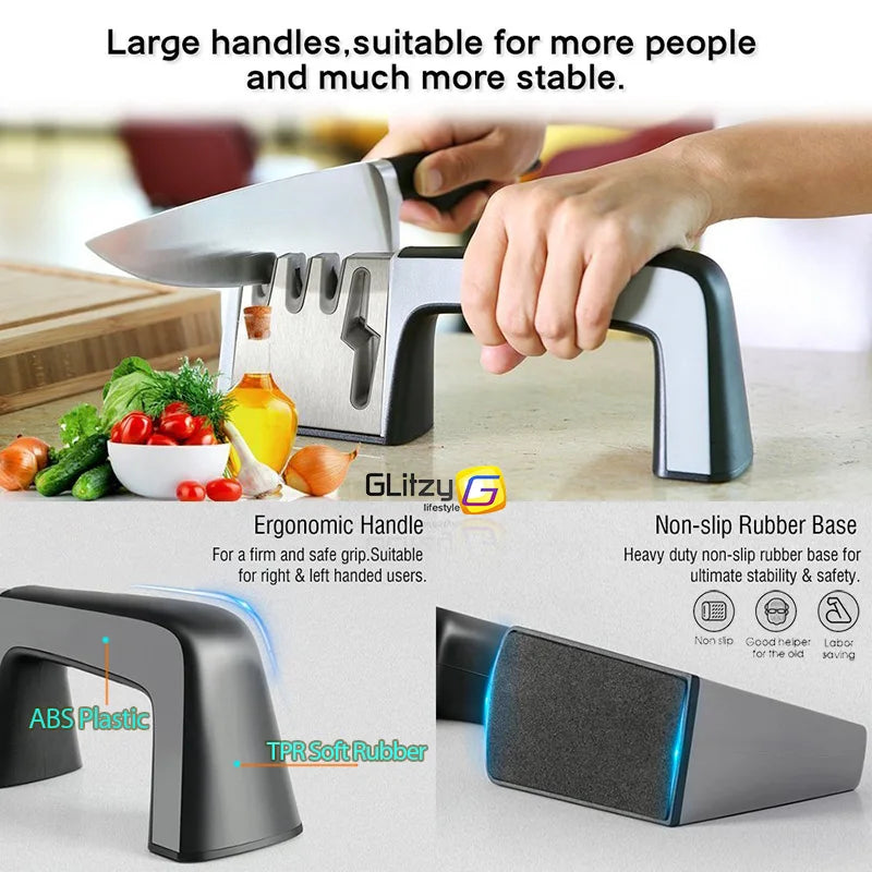 4-Stage Professional Knife & Scissor Sharpener — Diamond, Ceramic & Tungsten