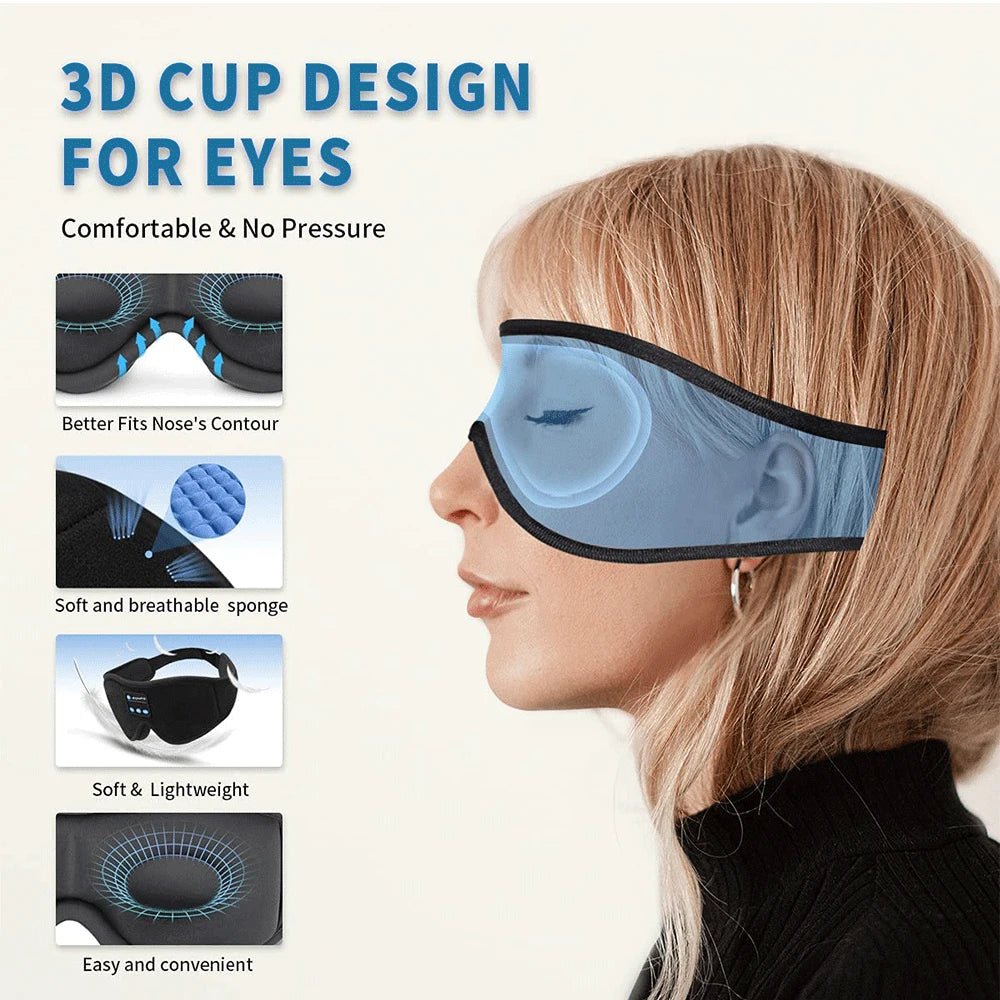 Bluetooth 3D Eye Mask for Music Play, Headphones with Built-in HD Speaker