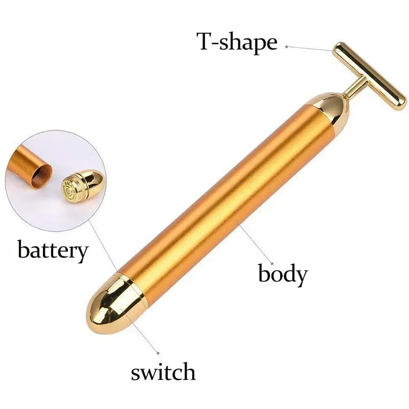 24K Gold Face Lift Vibration Massager — T-Bar Facial Slimming Stick