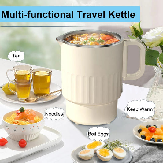 1000ml Portable Mini Electric Kettle with Steaming Rack — Foldable, 304 Stainless Steel