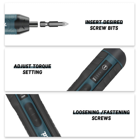 Makita Cordless Electric Screwdriver — 3.6V, 5N.m Torque, 1/4" Chuck, 1300mAh Li-Ion