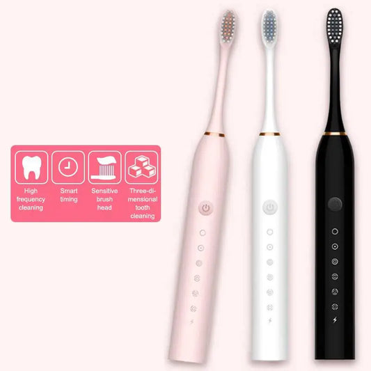Ultrasonic Electric Toothbrush — 6-Speed, Soft Bristles, USB Rechargeable, Waterproof (3-Pack)