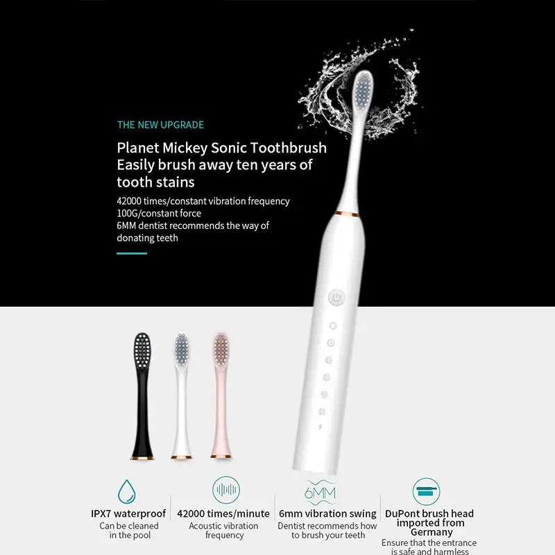 3Pcs/Set Electric Ultrasonic Toothbrush Six Speed Mode Home Soft Hair USB Charging Waterproof Adult Tooth Cleaner‘