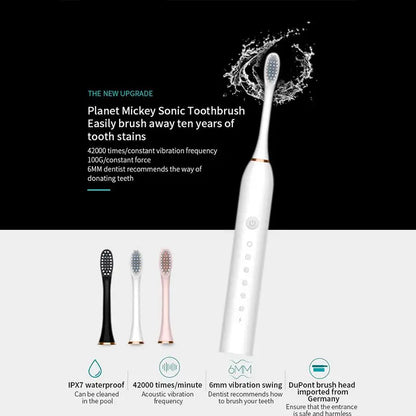 3Pcs/Set Electric Ultrasonic Toothbrush Six Speed Mode Home Soft Hair USB Charging Waterproof Adult Tooth Cleaner‘