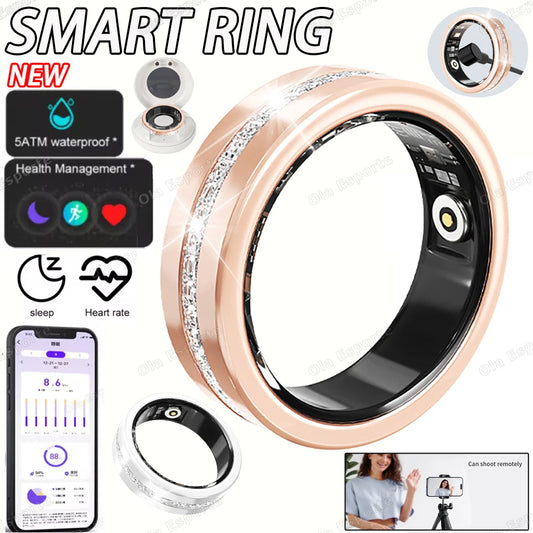 Diamond Women's Smart Ring — Heart Rate, Sleep & Fitness Tracker, IP68 Waterproof