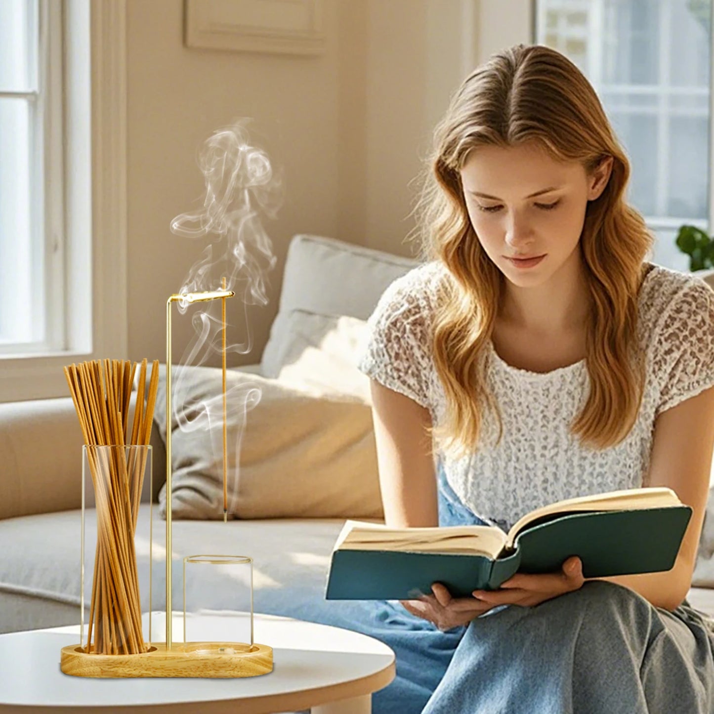 2-in-1 Glass Incense Holder with Ash Catcher — Anti-Ash Flying Burner for Meditation & Home Decor