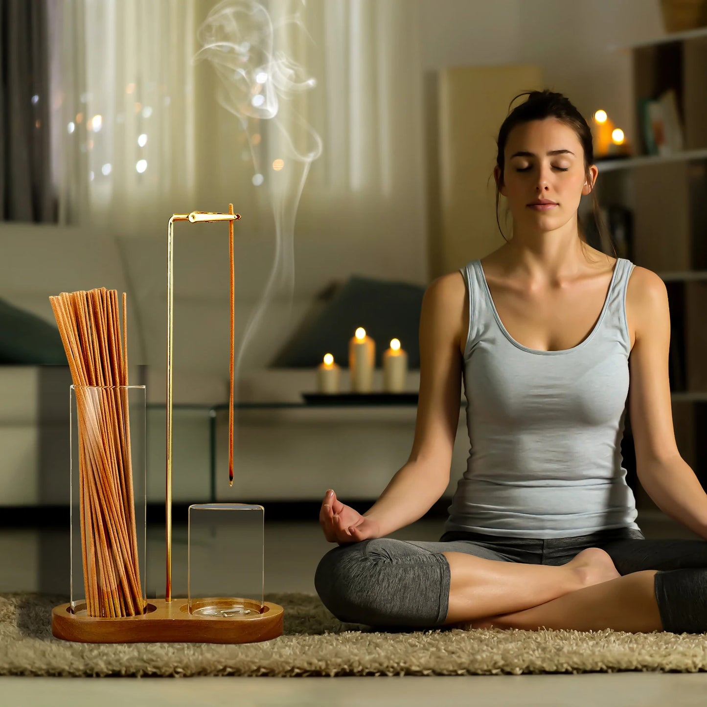 2-in-1 Glass Incense Holder with Ash Catcher — Anti-Ash Flying Burner for Meditation & Home Decor