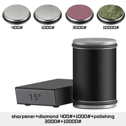 Rolling Knife Sharpener — Double-Sided Diamond Stone with 15°/20° Magnetic Angle Guide