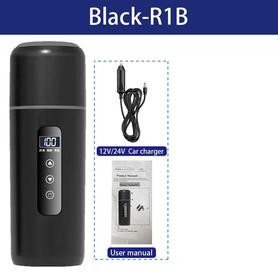 500ml Smart Car Travel Kettle — 12V/24V Touch Screen, Adjustable Temperature