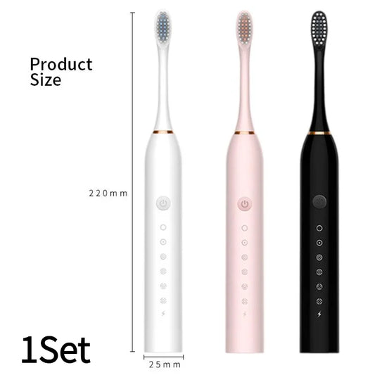 Ultrasonic Electric Toothbrush — 6-Speed, Soft Bristles, USB Rechargeable, Waterproof (3-Pack)