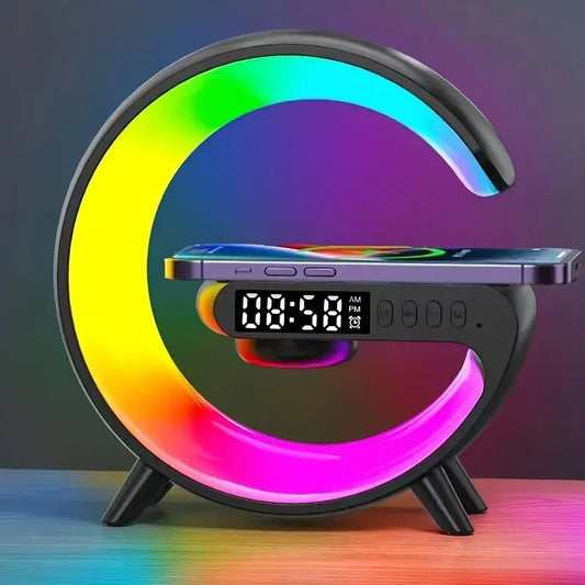 3-in-1 Wireless Charging Station — RGB Alarm Clock, Speaker & Fast Charger