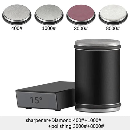 Rolling Knife Sharpener — Double-Sided Diamond Stone with 15°/20° Magnetic Angle Guide
