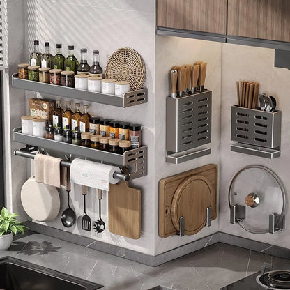 No-Drill Wall Mounted Multi-Functional Organizer for Spices and Knives