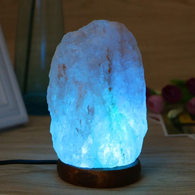 Himalayan Rock Salt Lamp — Hand Carved with Elegant USB Wooden Base