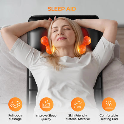 Shiatsu Full Body Massage Mat with Heat, Detachable Massager Pad, 10 Vibrating Motors, 9 Intensity Levels, Relax at Home or Office