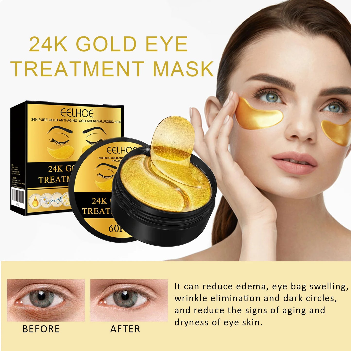 24k Gold Under Eye Patches 60pcs
