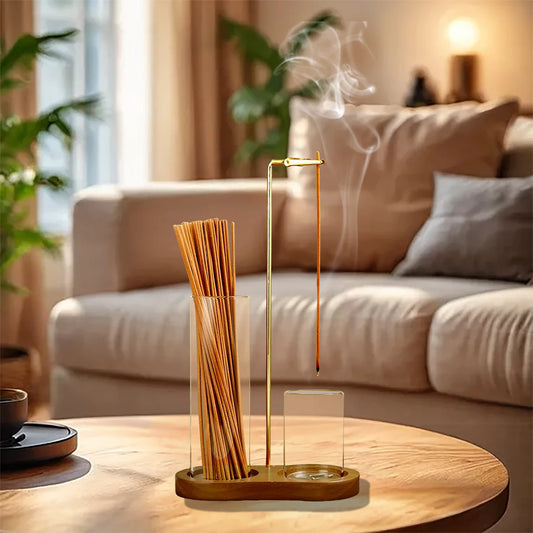 2-in-1 Glass Incense Holder with Ash Catcher — Anti-Ash Flying Burner for Meditation & Home Decor