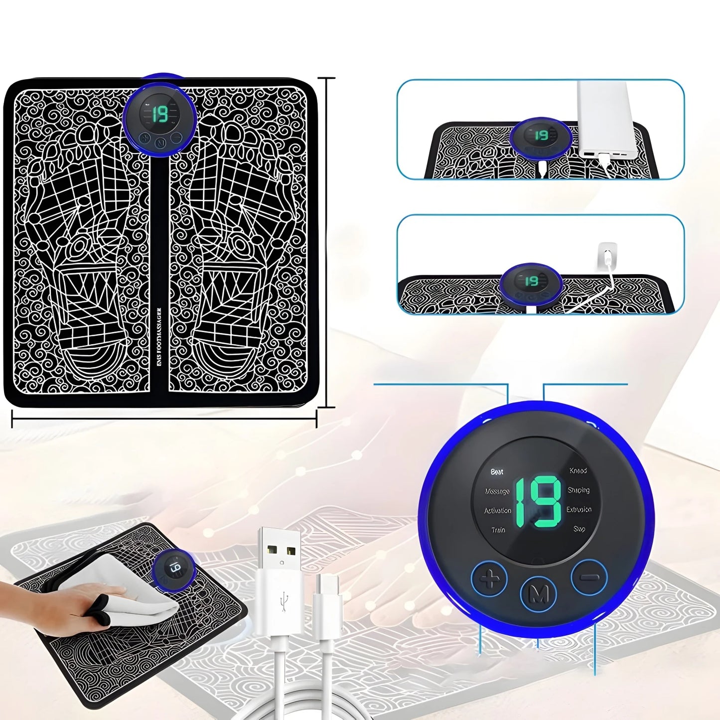 Electric Foot Massager Pad — 8 Modes, 19 Intensity Levels EMS Therapy