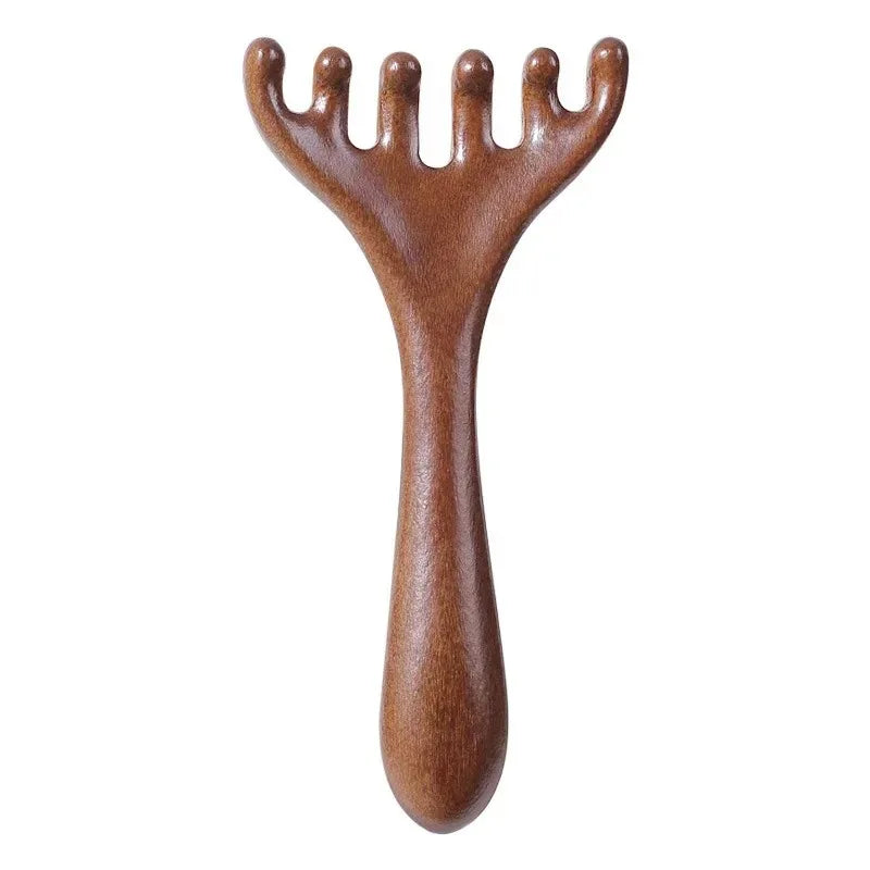 6-Claw Sandalwood Facial Lymphatic Drainage Massager — Jawline Sculpting Tool