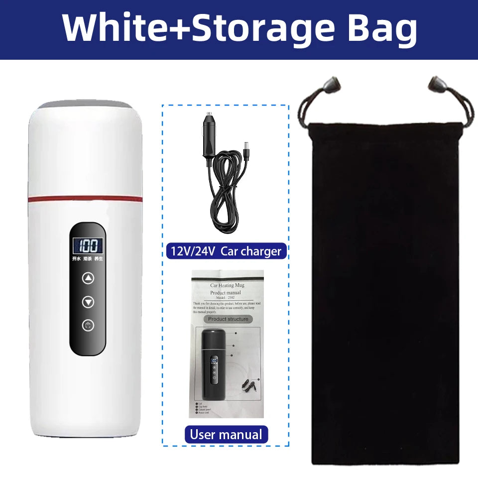 500ml Smart Car Travel Kettle — 12V/24V Touch Screen, Adjustable Temperature