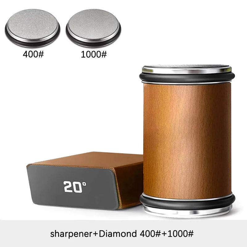 Rolling Knife Sharpener — Double-Sided Diamond Stone with 15°/20° Magnetic Angle Guide