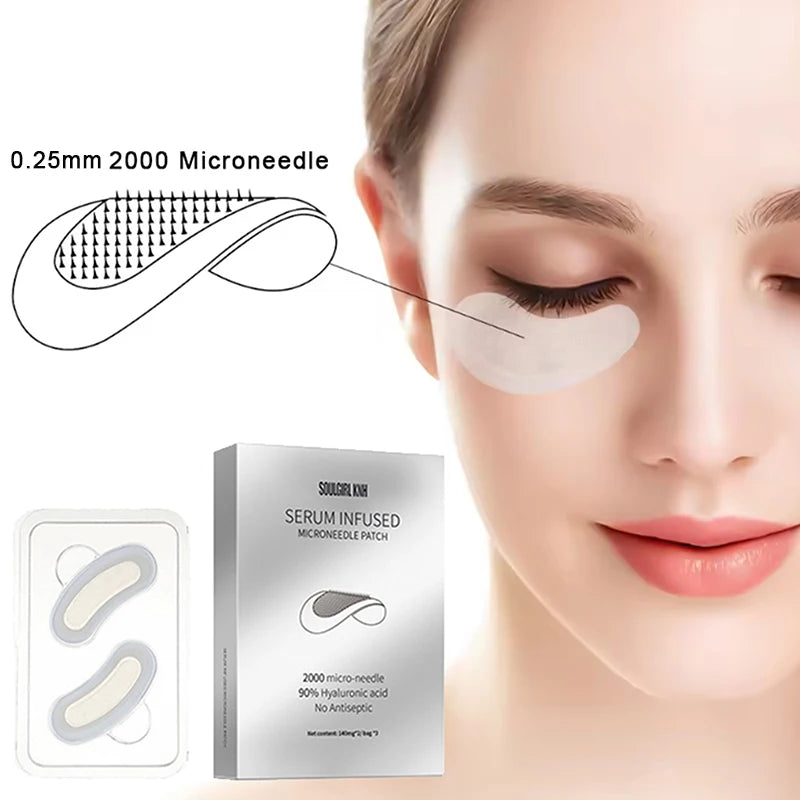 1Pair Microneedle Eye Patches Mask Soluble Hyaluronic Acid Blemish Treatment Sticker 0.25mm Needle Length 2000 Microneedle
