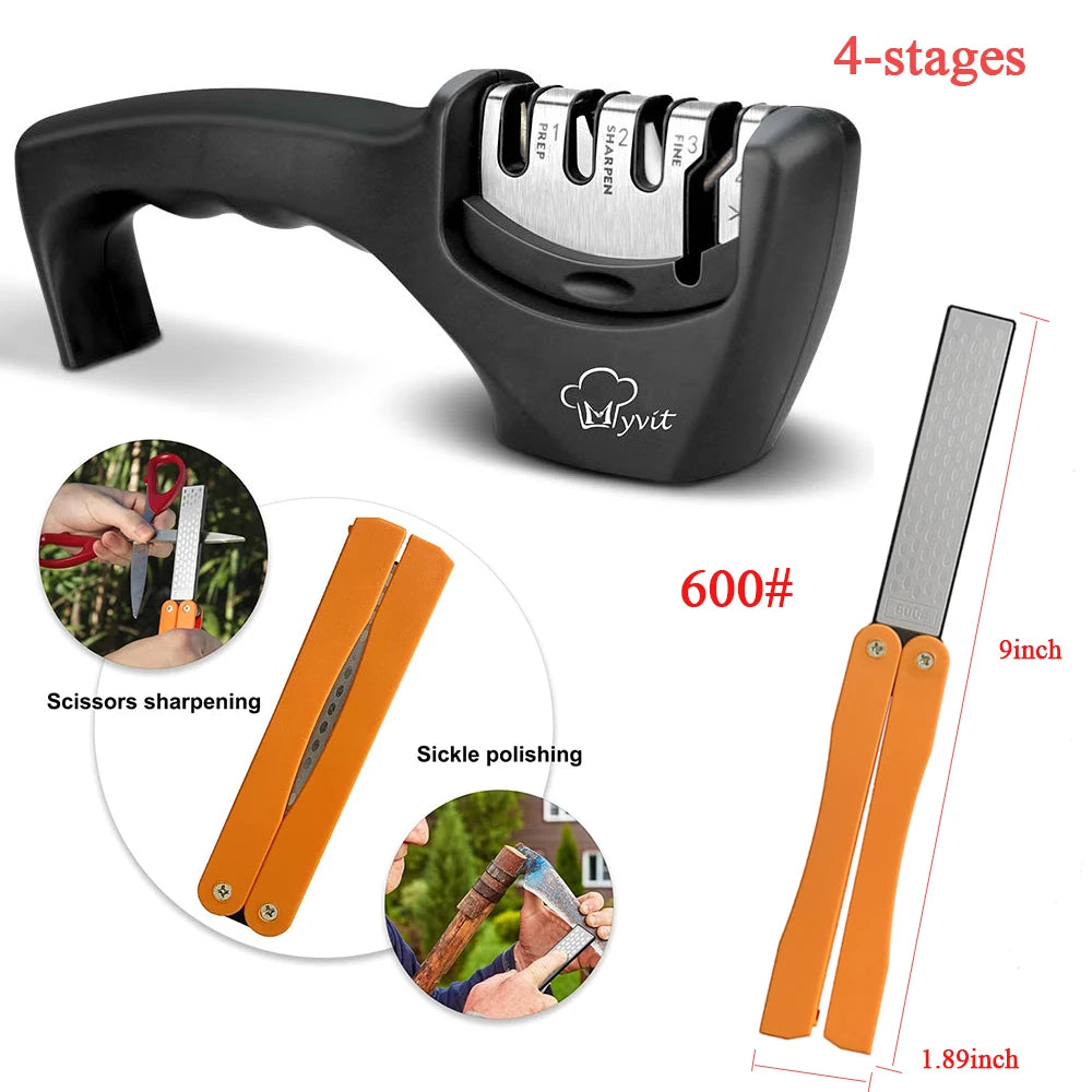 4-Stage Professional Knife & Scissor Sharpener — Diamond, Ceramic & Tungsten