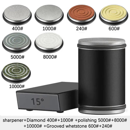 Rolling Knife Sharpener — Double-Sided Diamond Stone with 15°/20° Magnetic Angle Guide