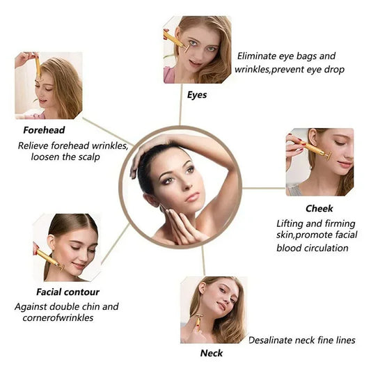 24K Gold Face Lift Vibration Massager — T-Bar Facial Slimming Stick