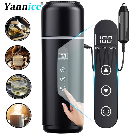 500ml Smart Car Travel Kettle — 12V/24V Touch Screen, Adjustable Temperature