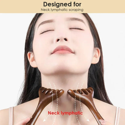 6-Claw Sandalwood Facial Lymphatic Drainage Massager — Jawline Sculpting Tool