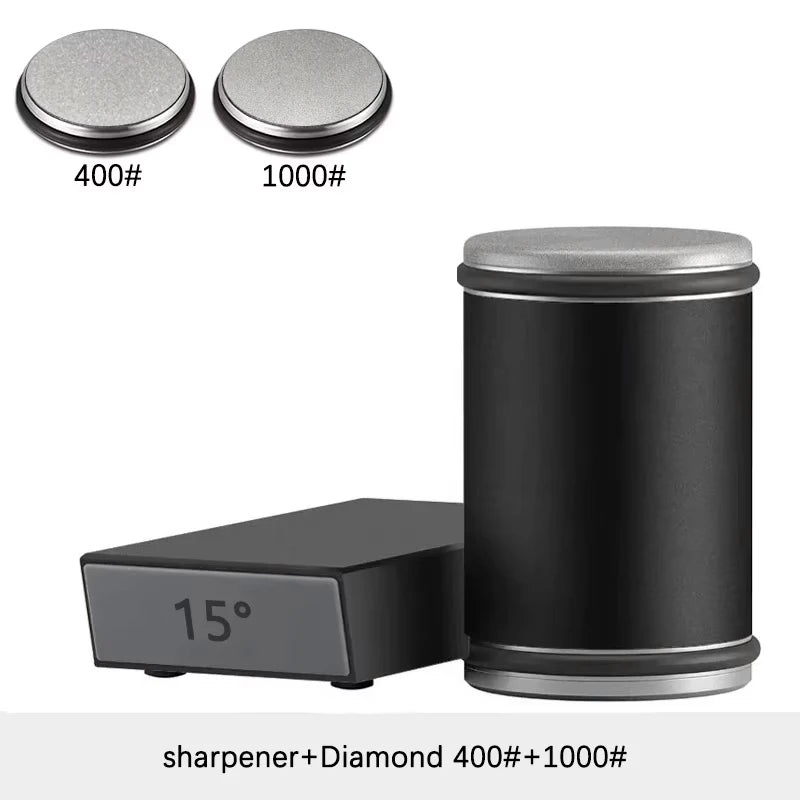 Rolling Knife Sharpener — Double-Sided Diamond Stone with 15°/20° Magnetic Angle Guide
