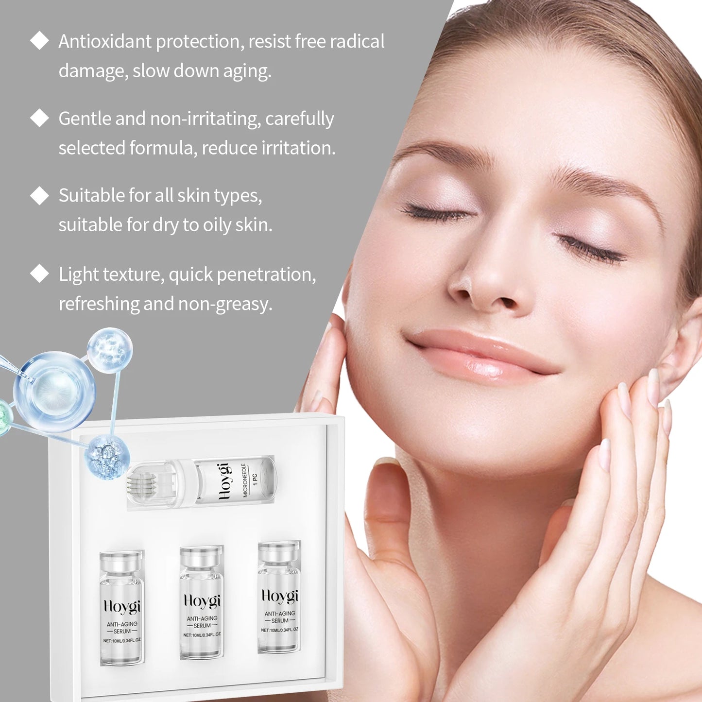 Hyaluronic acid 0.25mm Microneedle Roller Set Facial for Smooth Skin Barrier Protection Long Lasting Moisturization Skincare kit