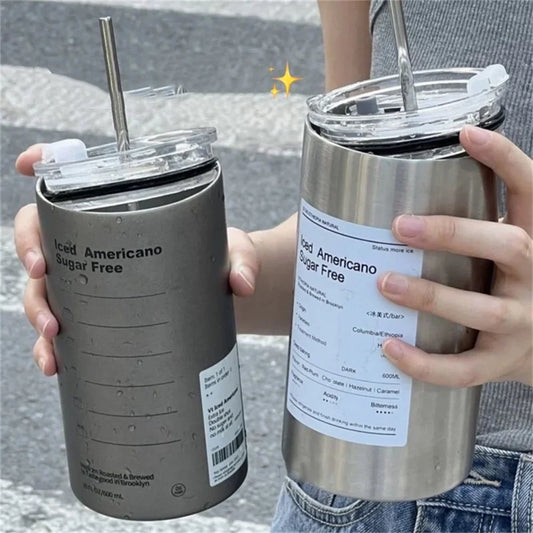 Insulated Thermos Travel Cup — 600ml Leak-Proof Stainless Steel with Straw