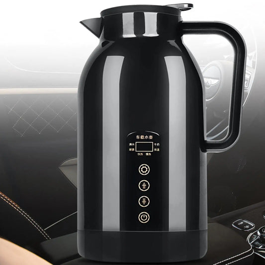 Portable Electric Car Kettle — 1300ml Stainless Steel, 12V/24V with Digital Display
