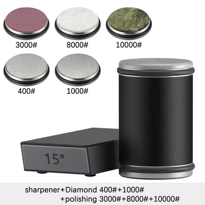 Rolling Knife Sharpener — Double-Sided Diamond Stone with 15°/20° Magnetic Angle Guide