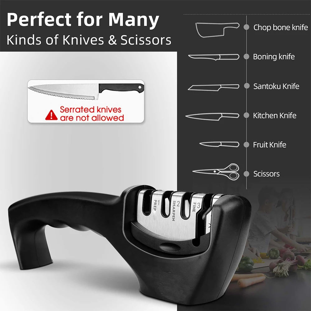 4-Stage Professional Knife & Scissor Sharpener — Diamond, Ceramic & Tungsten