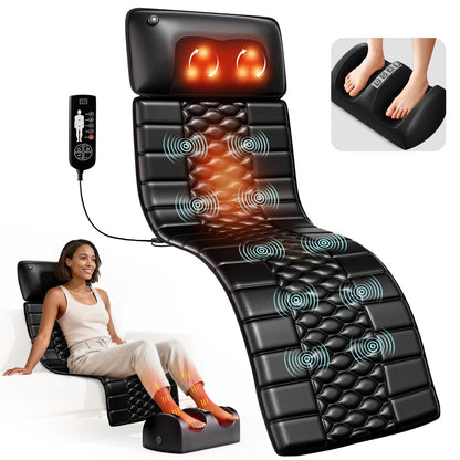 Shiatsu Full Body Massage Mat with Heat, Detachable Massager Pad, 10 Vibrating Motors, 9 Intensity Levels, Relax at Home or Office