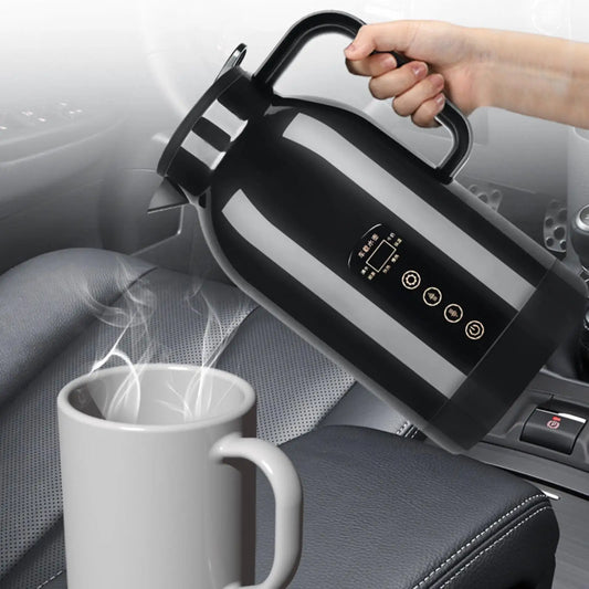Portable Electric Car Kettle — 1300ml Stainless Steel, 12V/24V with Digital Display