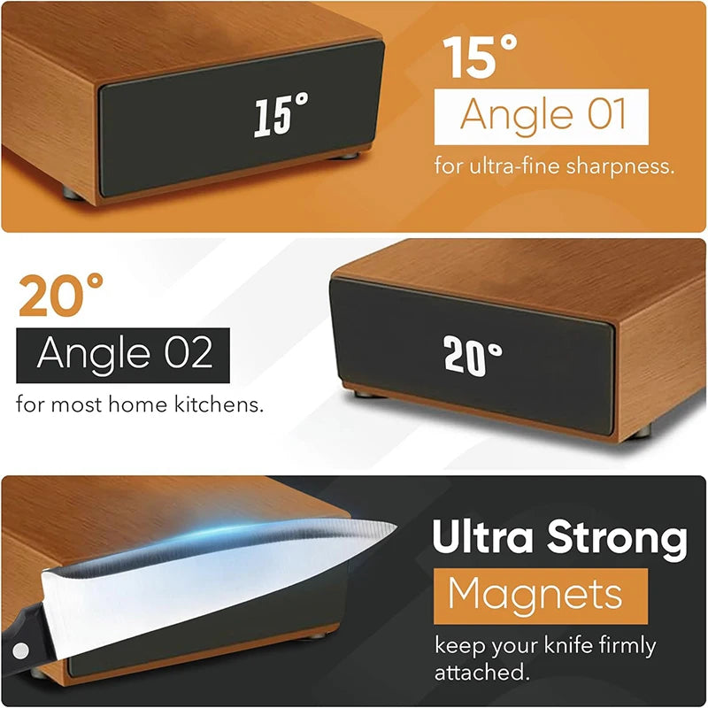 Rolling Knife Sharpener — Double-Sided Diamond Stone with 15°/20° Magnetic Angle Guide