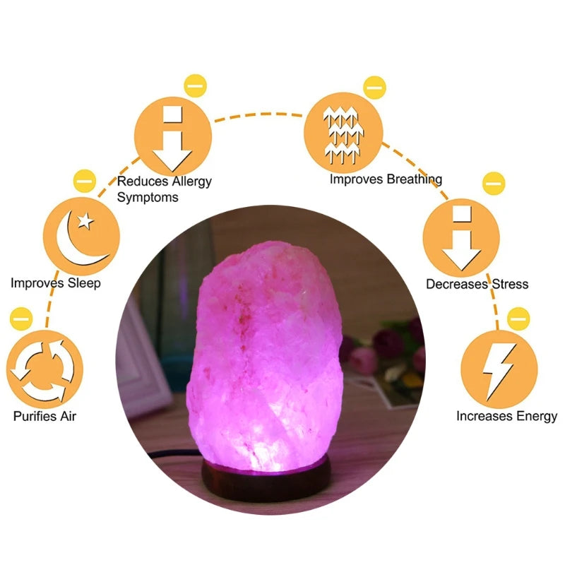 Himalayan Rock Salt Lamp — Hand Carved with Elegant USB Wooden Base
