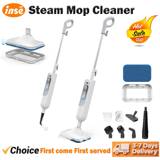 INSE 6-in-1 Steam Mop — High-Temp Steam Cleaner, 180° Swivel Head, 4.75M Cord