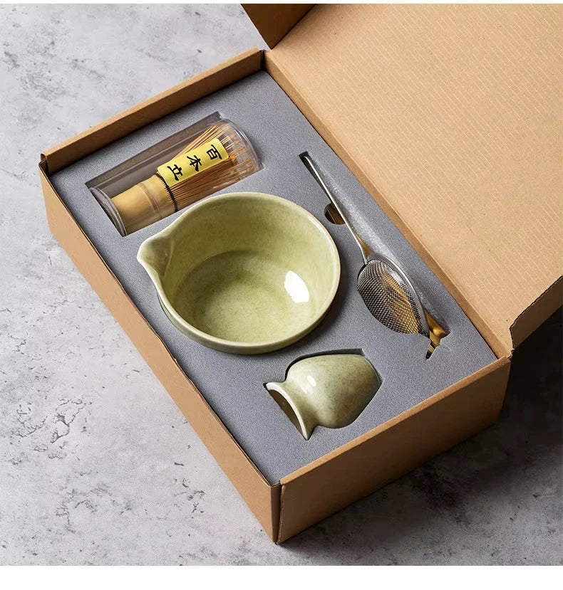 Japanese Style Matcha Tea Set with Bamboo Whisk Scoop, Traditional Indoor Handmade Tea-making Tools 4/5pcs/set