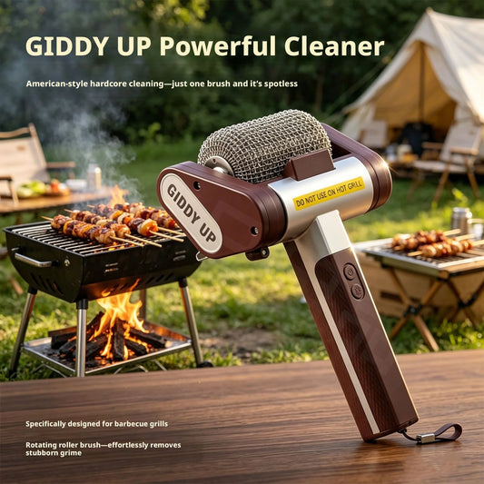 Electric BBQ Grill Brush — Rechargeable, LED Light, 304 Stainless Steel Replaceable Heads