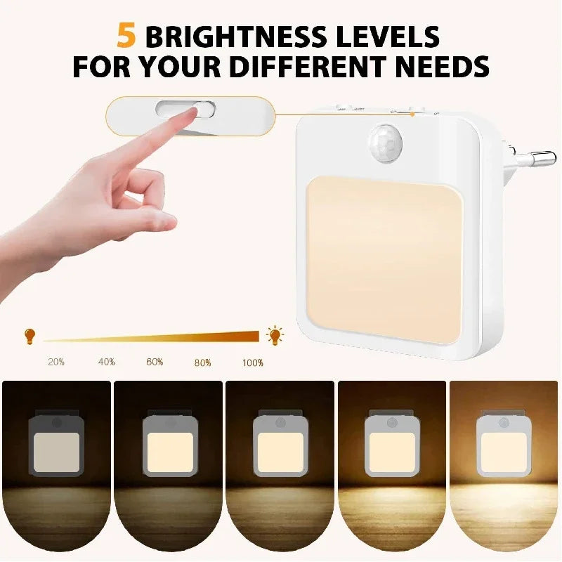 LED Motion Sensor Night Light — Plug-In with 7-Level Dimming & Auto/Night Modes